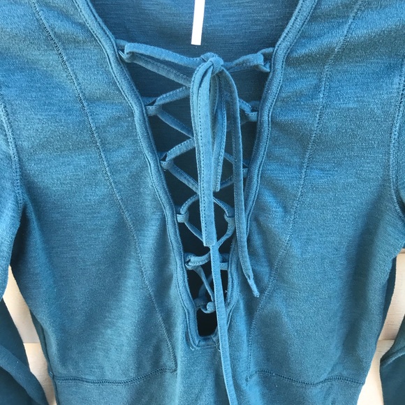 Free People Lucky Lace up Long Sleeve Top Turquois - Picture 5 of 7